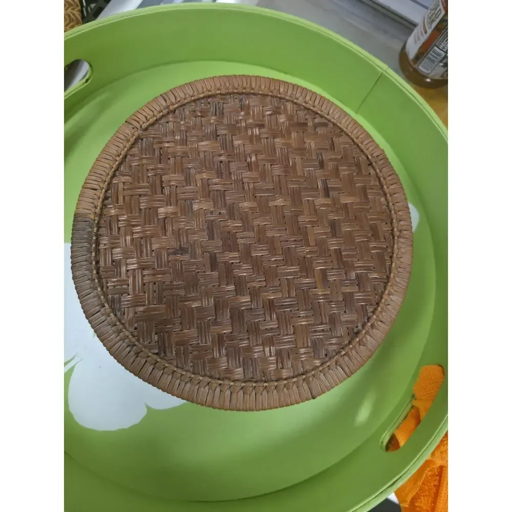 Vintage Handwoven Bamboo Basket with Lid Round Wicker Storage Container